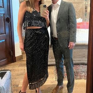 SAYLOR Black Sequin Fringe Two-Piece Dress Set